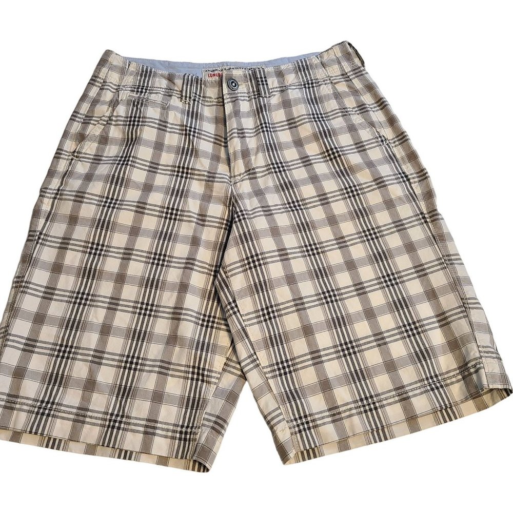 American Eagle Men's Cotton Longboard Plaid Shorts Gray White Size 30 High Rise